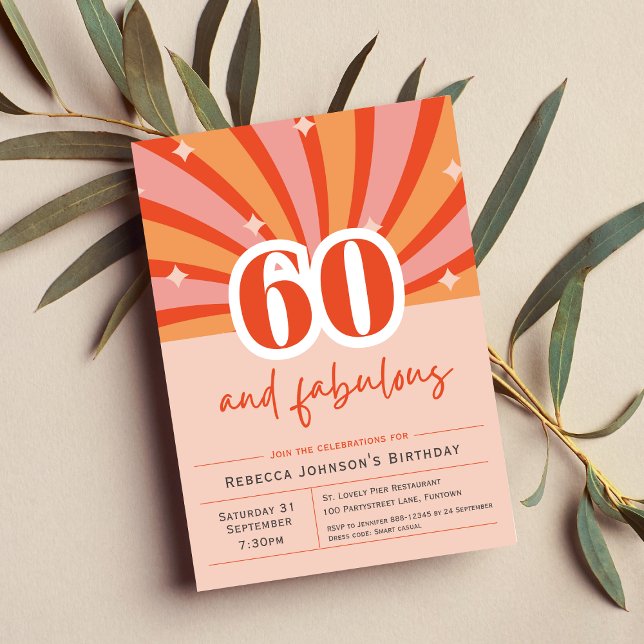 Convite Premium 60 e retrato fabuloso (60th birthday party Invitation 60 and fabulous retro fun style for sixty year old)