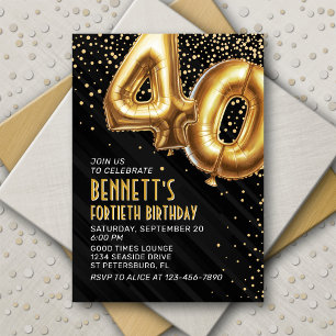 Convite preto aniversário de 40 anos Dourado