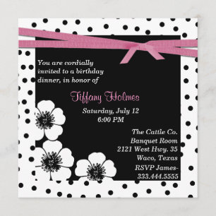 Convite preto & branco do aniversário das bolinhas