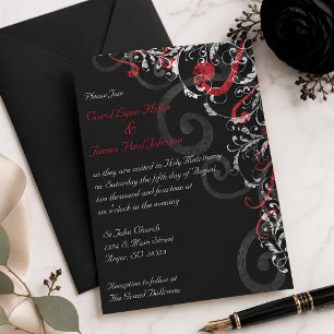 Convite preto, branco e vermelho do casamento