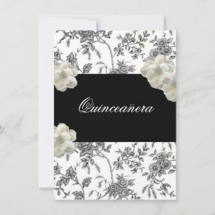 Convite preto & branco elegante de Quinceanera