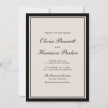 Convite Preto Clássico de Casamento Old Money