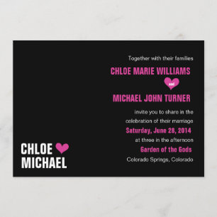 Convite - Preto com Corações Rosa