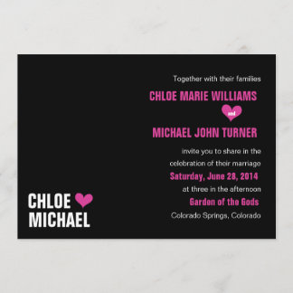 Convite - Preto com Corações Rosa