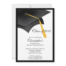 Convite preto da festa de formatura do boné do
