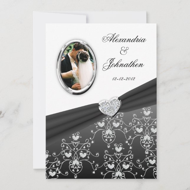 Convite preto da foto do casamento tema damasco do (Frente)