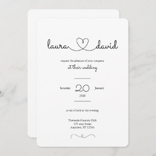 Convite preto do coração do amor & branco moderno