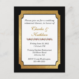 Convite preto & Dourado do jantar de ensaio do