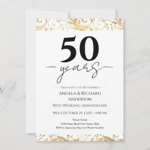 Convite Preto Dourado para Bodas de Ouro 50 Anos