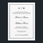 Convite preto e branco à moda do casamento<br><div class="desc">Este convite chique,  elegante do casamento caracteriza um fundo branco com um quadro e um texto pretos. Você pode personalizar a parte superior com suas iniciais.</div>