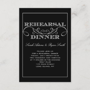 Convite preto e branco do jantar de ensaio do