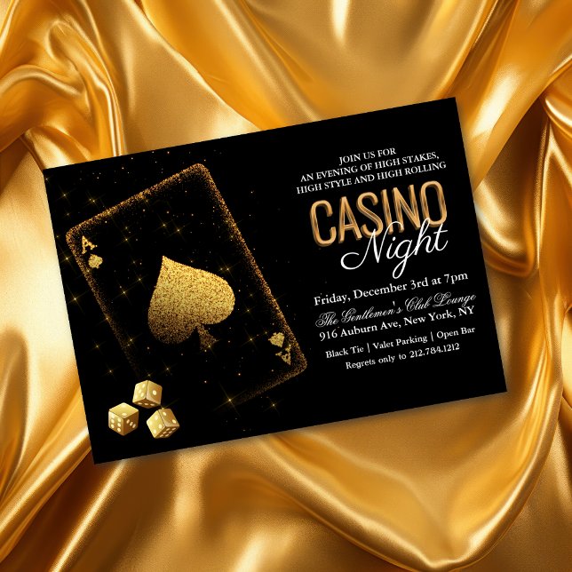 Convite Preto e Dourado Noite de Cassino Vegas (Criador carregado)