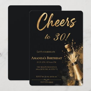 Convite preto e dourado para 30º aniversário