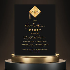 Convite preto e dourado para festa de formatura no