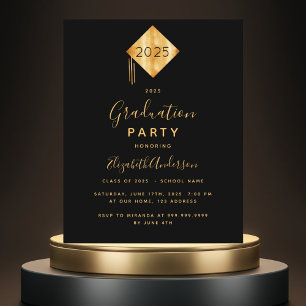 Convite preto e dourado para festa de formatura no