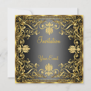 Convite Preto e Dourado Vintage Elegante