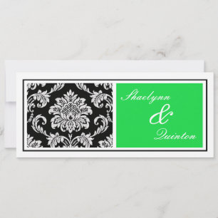 Convite preto e verde do casamento tema damasco