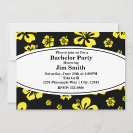 Convite Preto Floral de Hibisco Tropical Amarelo