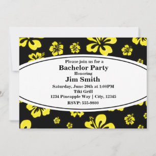 Convite Preto Floral de Hibisco Tropical Amarelo