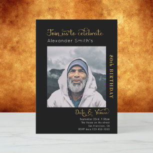 Convite Preto para 80 de Aniversário