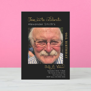 Convite Preto para 90 de Aniversário