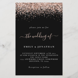 Convite Preto para Casamento com Glitter Dourado R