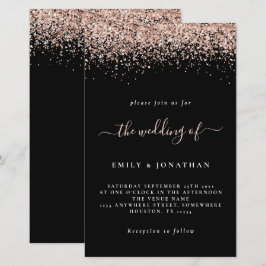 Convite Preto para Casamento com Glitter Dourado R