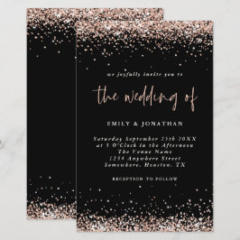 Convite Preto para Casamento Glitter Dourado Rosa