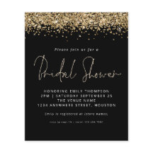 Convite Preto para Chá de panela de Glitter Dourad