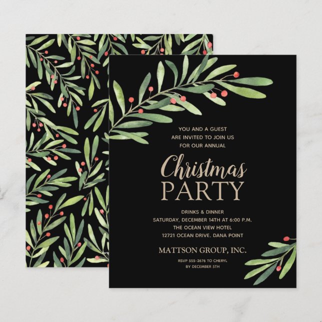 Convite Preto para Natal Elegante do Orçamento (Frente/Verso)