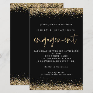 Convite Preto para Noivado de Glitter Dourado de O