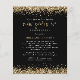 Convite Preto para Véspera de ano novo de Glitter 