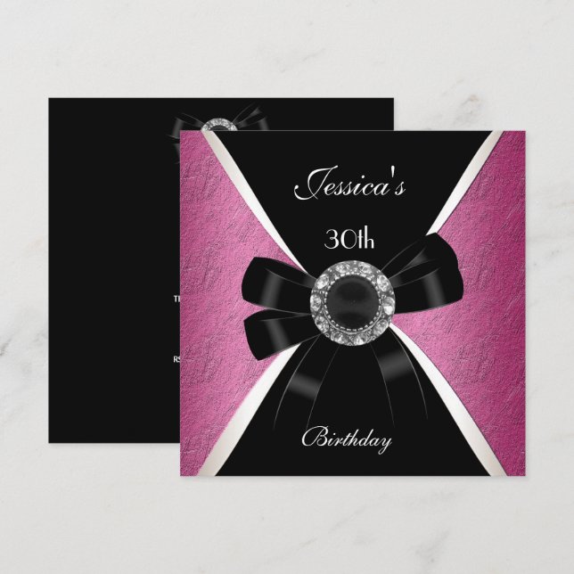 Convite Preto Rosa Branco 30º Aniversário 2 (Frente/Verso)
