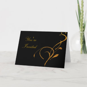 Convite Preto Simples de Rolagem Dourada Elegante