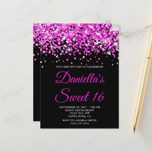 Convite Preto Sweet 16 Brilho Rosa Quente Orçament