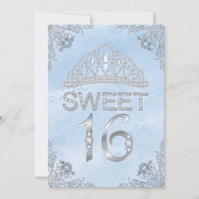Convite Pretty Blue Diamond Tiara Sweet 16 (Frente)