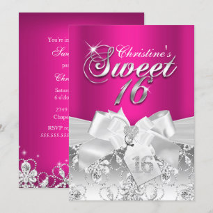 Convite Pretty Diamond Bow Hot Pink Sweet 16