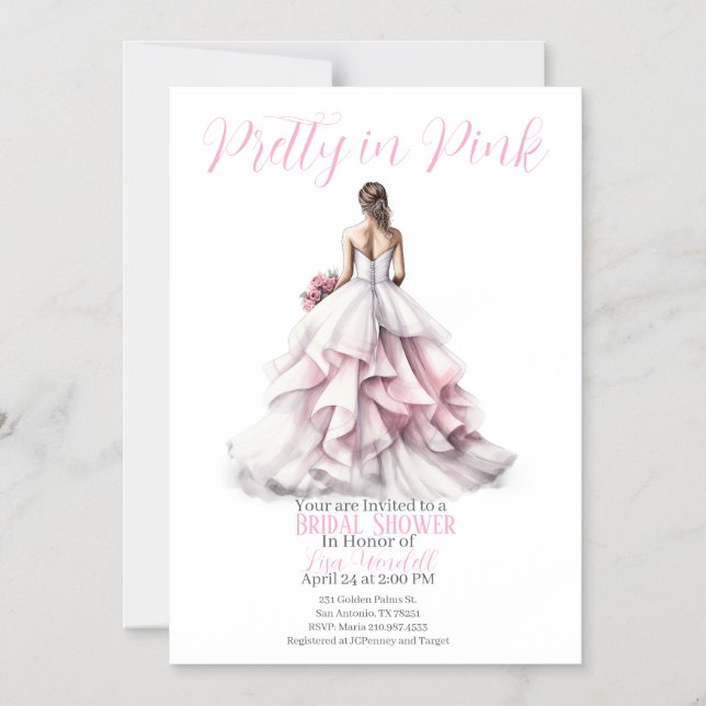 Convite Pretty in Pink Bridal Shower Invitation  (Frente)