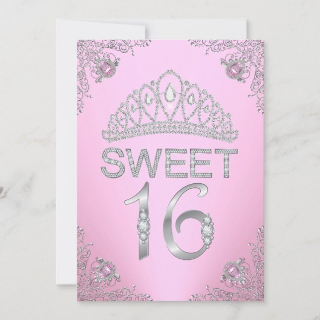 Convite Pretty Pink Diamond Tiara Sweet 16 (Frente)