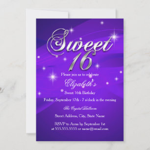 Convite Pretty Purple Sparkle Sweet Sixteen