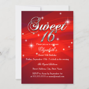 Convite Pretty Red Sparkle Sweet Sixteen