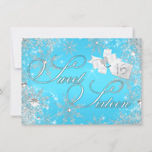 Convite Pretty Silver Blue Snowflake Sweet 16