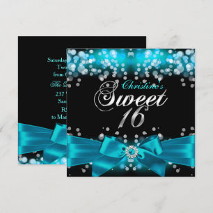 Convite Pretty Teal Bow & Sparkle Sweet Sixteen