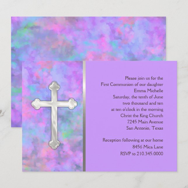 Convite Primeira Abstrato de Comunicação com Cruz (Frente/Verso)