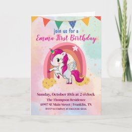 Convite Primeiro aniversario de Aquarela Rosa dos Unicórni