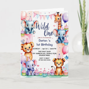 Convite Primeiro aniversario de Balões de Animais Selvagen