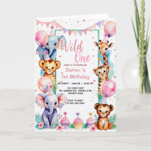 Convite Primeiro aniversario de Balões de Animais Selvagen