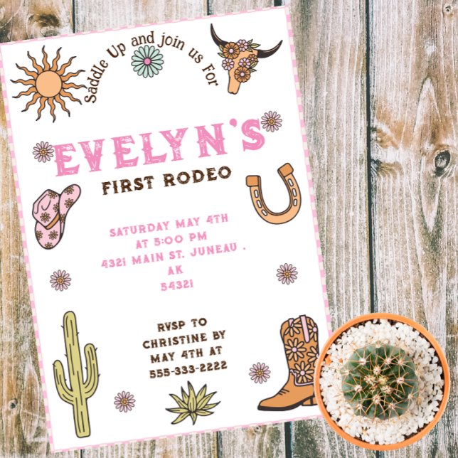 Convite Primeiro Rodeo Ocidental Cowboy Boho Aniversário (Criador carregado)