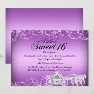 Convite Princesa de Carruagem de Cavalo Roxo Sweet