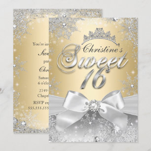 Convite Princesa Inverno Encantado Dourado Sweet 1